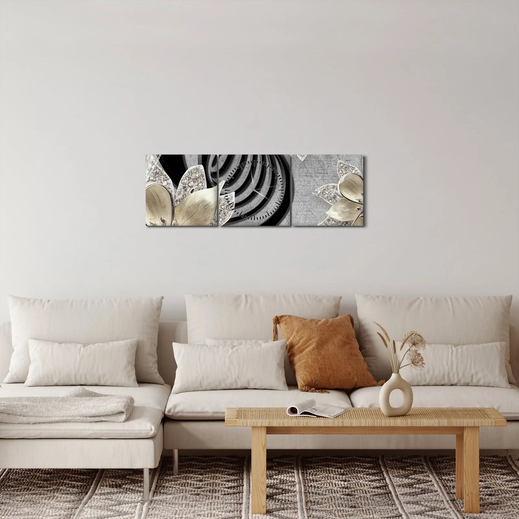 Kép - 3D arany virágok (órával) (90x30 cm)
