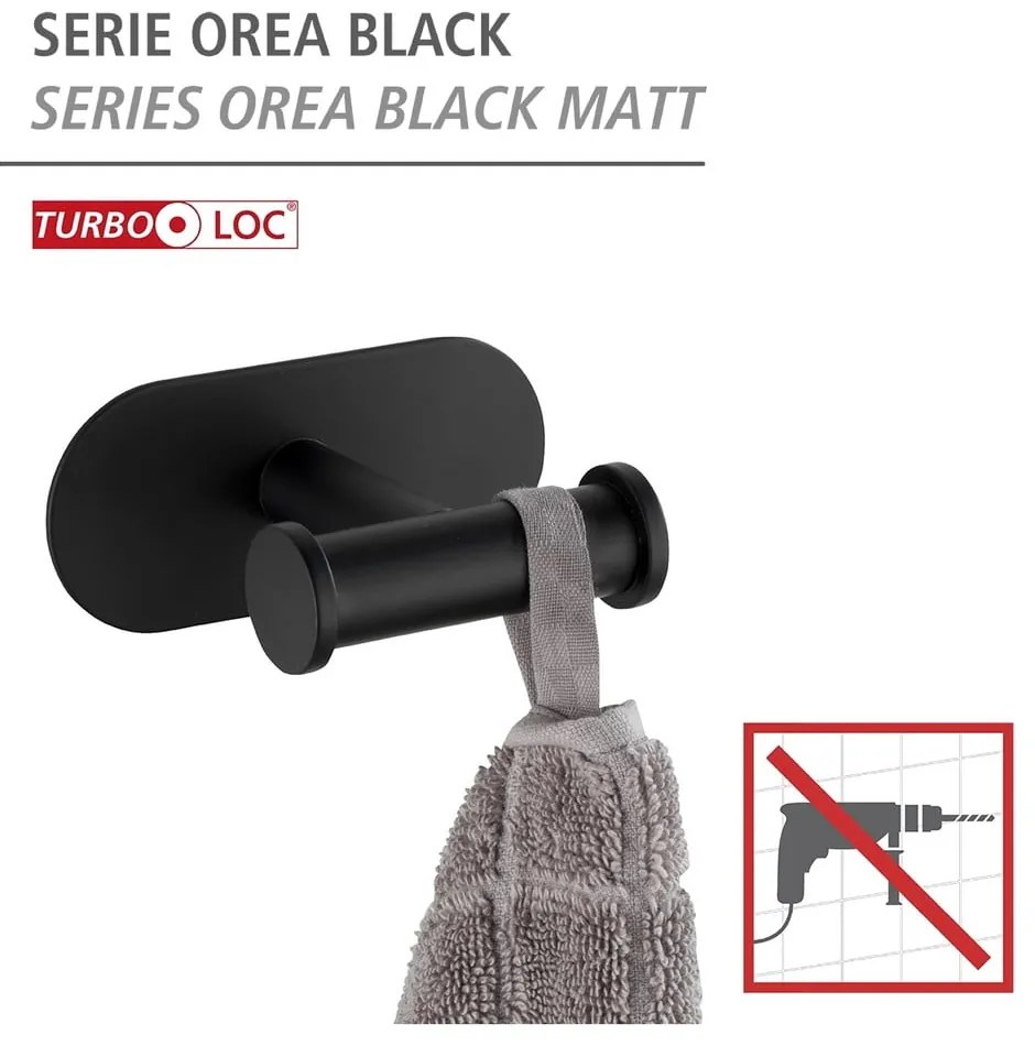 Orea fekete öntartó falra szerelhető törölközőtartó - Wenko