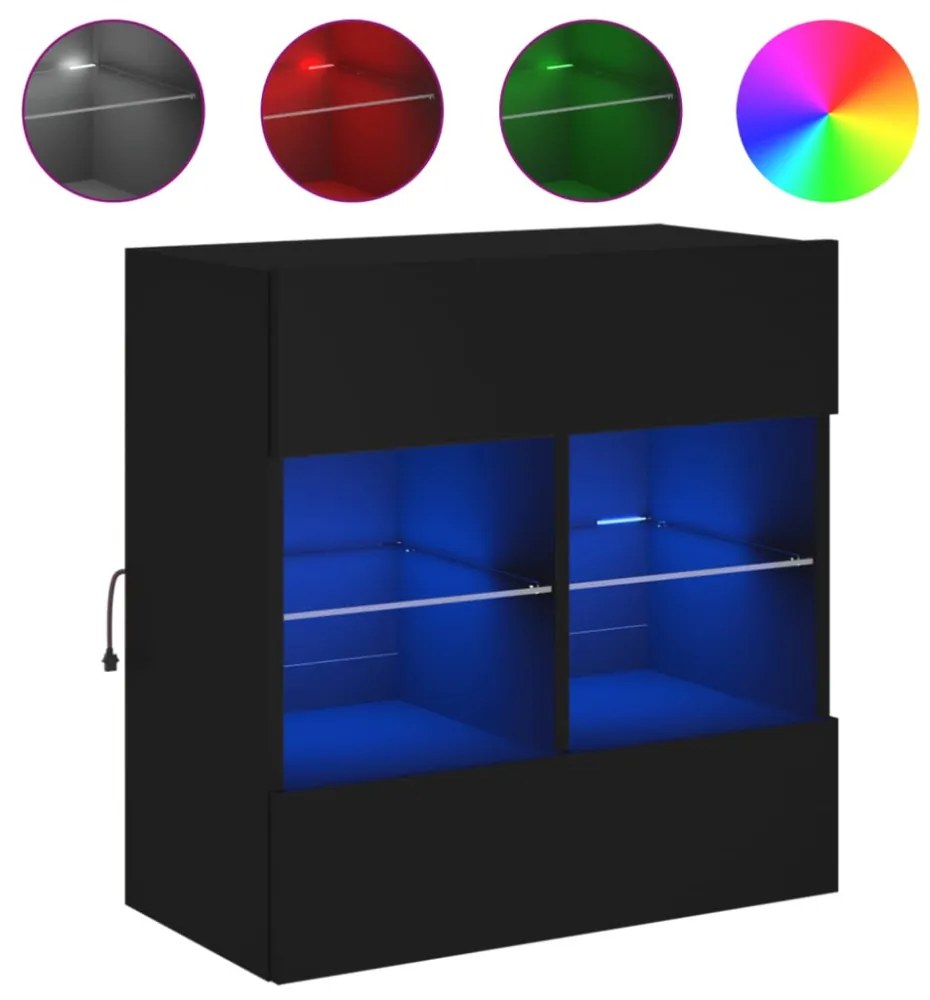 fekete falra szerelhető TV-szekrény LED-lámpákkal 58,5x30x60,5