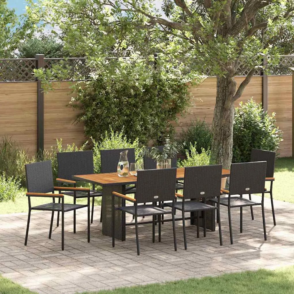 Kert étkező szett 9 pcs Fekete és Barna 190 x 80 x 75 cm
