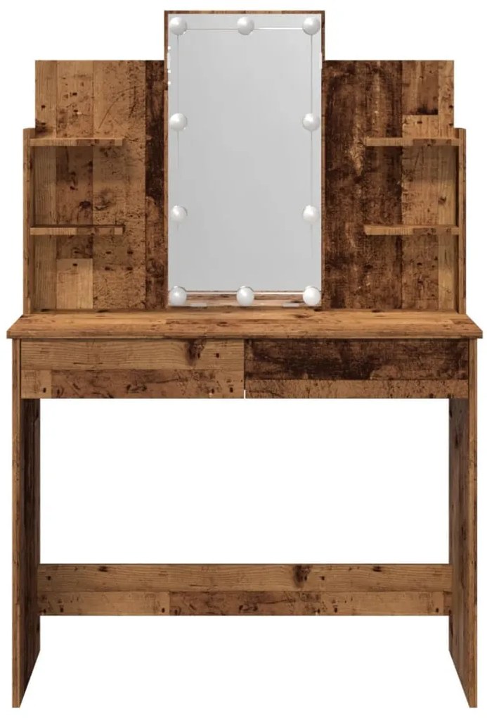 antik fa színű fésülködőasztal LED-del 96x40x142 cm