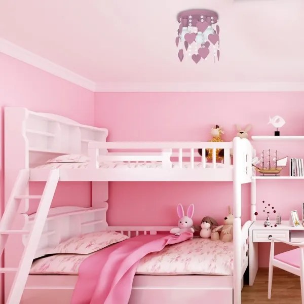 Gyerek mennyezeti lámpa ELZA hearts 3xE27/60W/230V rózsszín