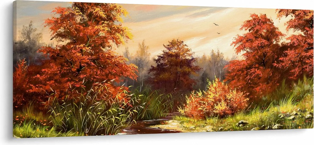 Kép egy folyóról egy őszi tájban, olajfestmény (120x50 cm)