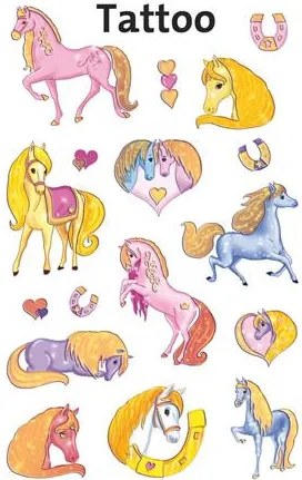 Matrica, tetoválás, 1 ív, 76x120 mm, AVERY ZWECKFORM, Z-Design No.56681, csillámos lovak (AY56681)