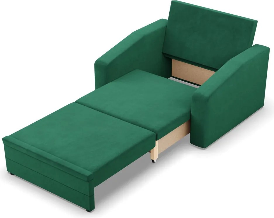 Vertico fekvőfotel, 90 cm széles, bársony, zöld