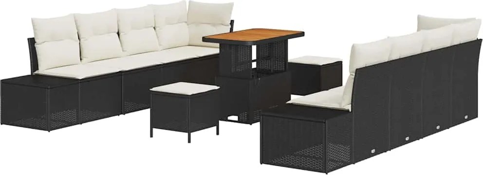 vidaXL Kerti Kanapé Szett párnával 11 pcs Fekete polirattan