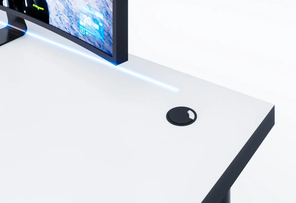 CODE Y2 Számítógépasztal + LED, 135x73-76x65, fekete/fekete lábak + USB HUB
