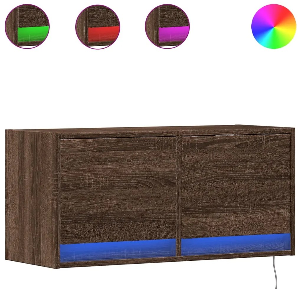 barna tölgyszínű fali TV-szekrény LED-del 80x31x35 cm