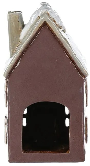 Karácsonyi dekoráció Téli ház kéménnyel, kerámia,sötét lila