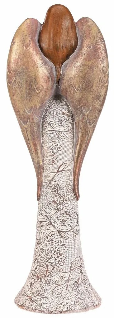 Poliresin angyal virágos ruhában, bézs-réz színű