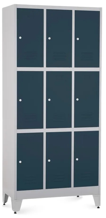 Fém szekrény - 9 doboz, 90 x 45 x 196,5 cm, helyreigazítással, hengerzár, antracit - ral 7016