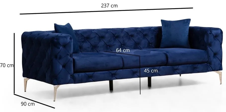 Sötétkék bársony kanapé 237 cm Como – Artie