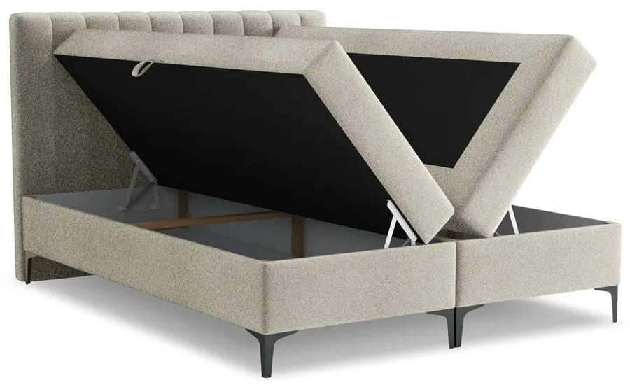 Szürkésbarna ágyneműtartós boxspring ágy 160x200 cm Puhala – Makamii