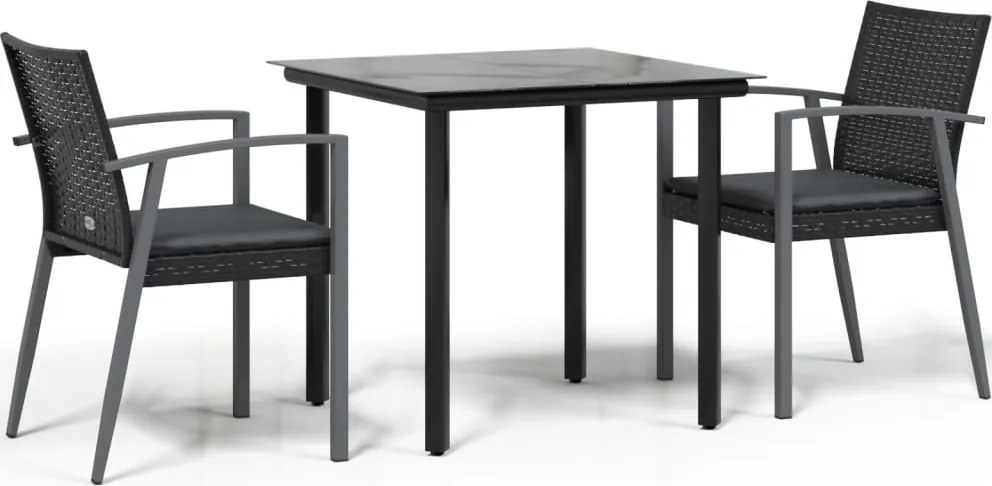 vidaXL 3 részes polyrattan és acél kerti étkezőgarnitúra párnával