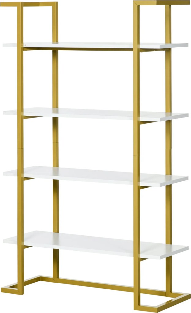HOMCOM 4-Szintes Emelt és Többcélú Könyvespolc, MDF-ből és Acélból, 92x35x152cm, Fehér és Arany | Aosom
