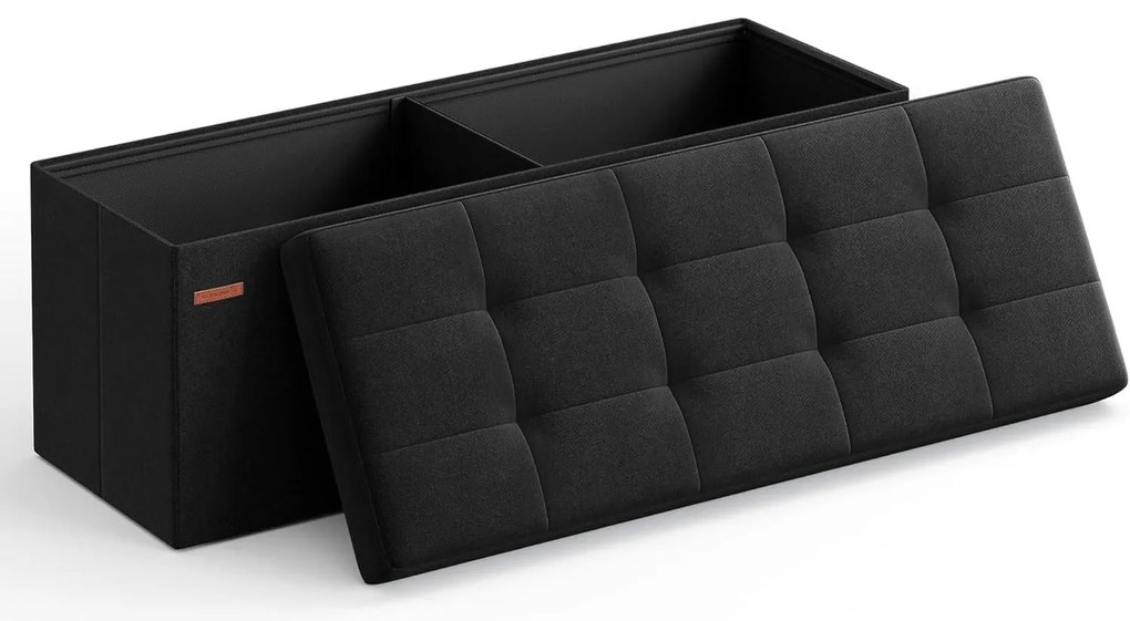 tárolós ülőke – összecsukható pad, 38 × 110 × 38 cm, tintafekete színben