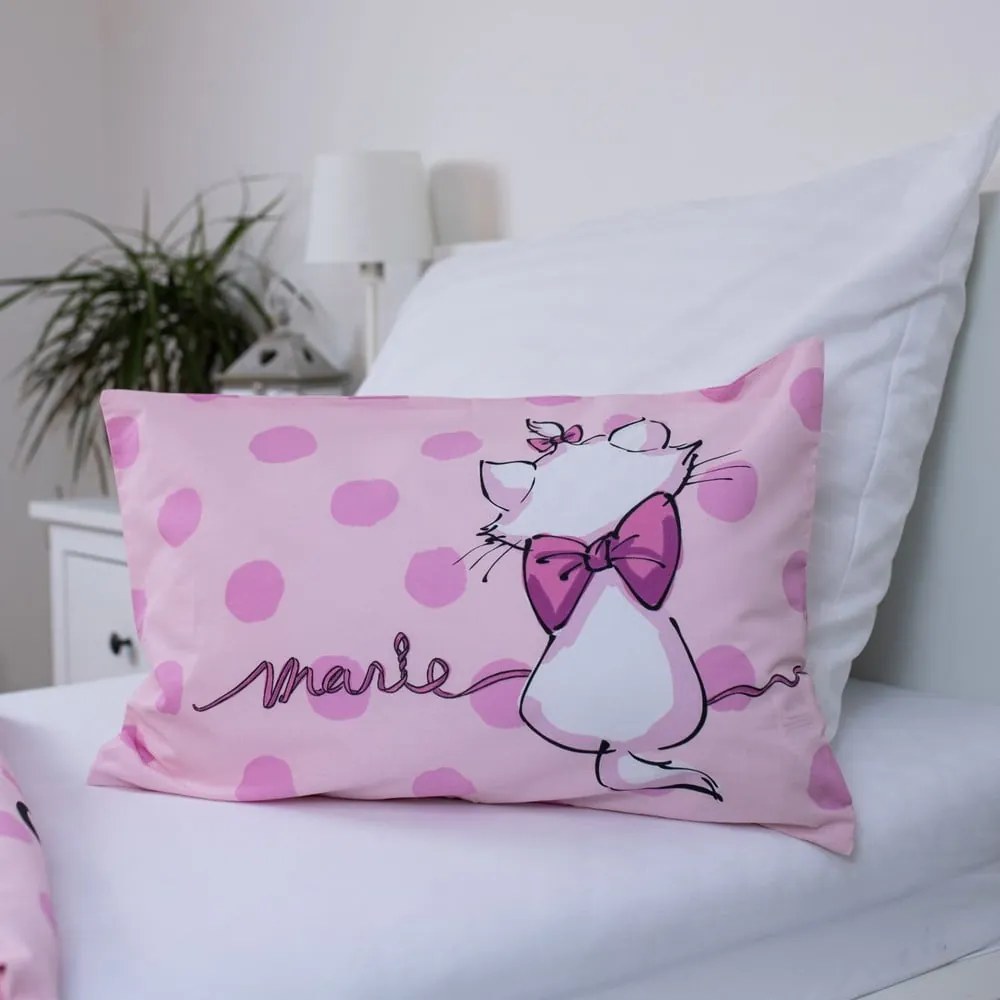 Rózsaszín pamut gyerek ágyneműhuzat babaágyhoz 100x135 cm Marie Cat "Merci" – Jerry Fabrics