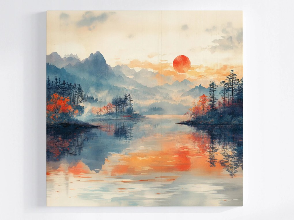 Vászonkép Canvas Tájkép Tó Hegyek Víz Nyugat Nap Kilátás 80x80