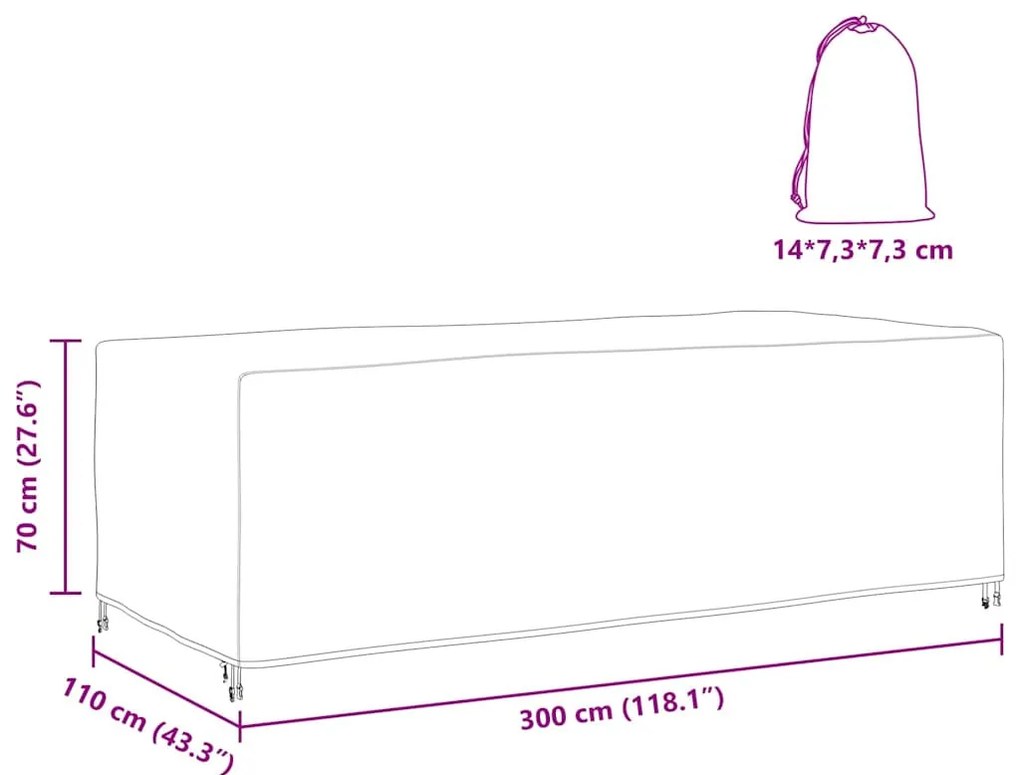 Kültéri bútorhuzat Fekete 300 x 110 x 70 cm 210D