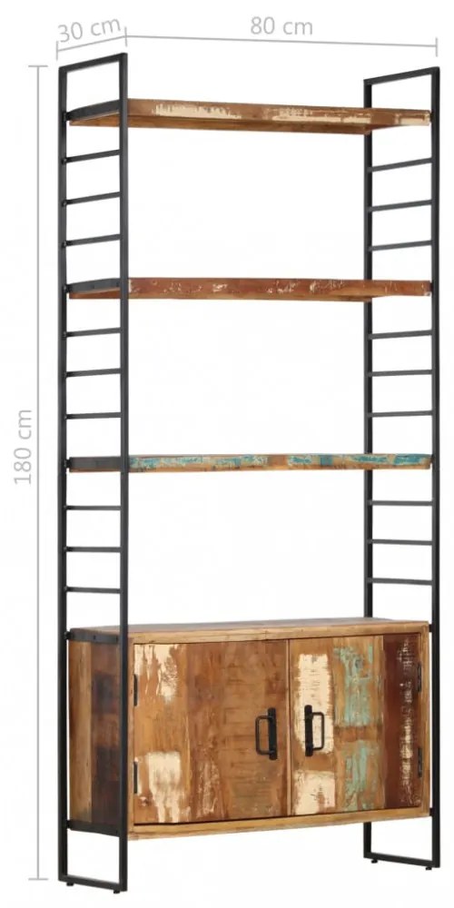 4 szintes tömör újrahasznosított fa könyvespolc 80x30x180 cm