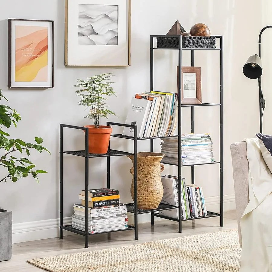 fürdőszobai polc, 5 szintes tároló állvány, fekete