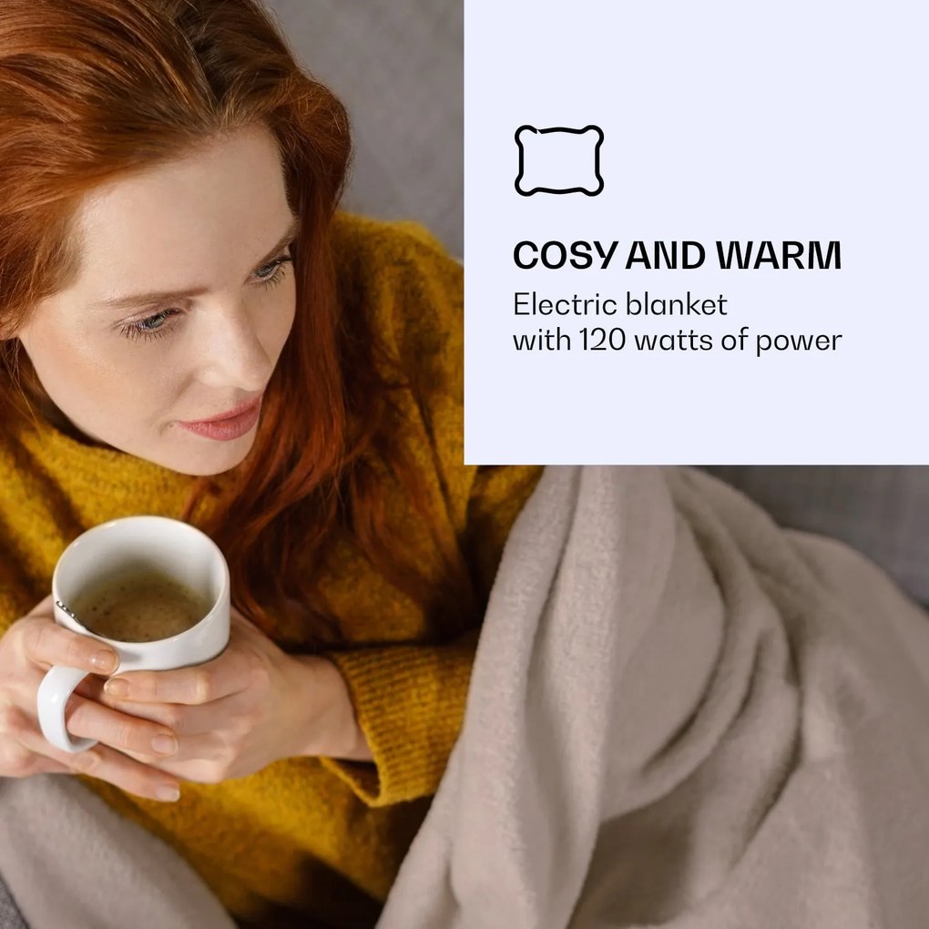 Klarstein Dr. Watson XXL, melegítő takaró, 3 fűtési fokozat, mosható, 200 x 180 cm, mikroplüss