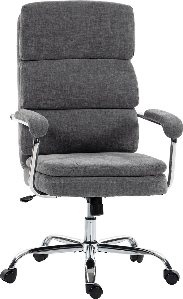 HOMCOM ergonomikus chenille irodai szék párnázott kartámaszokkal, állítható magasság és dőlésszög, 360° forgás, szürke | Aosom