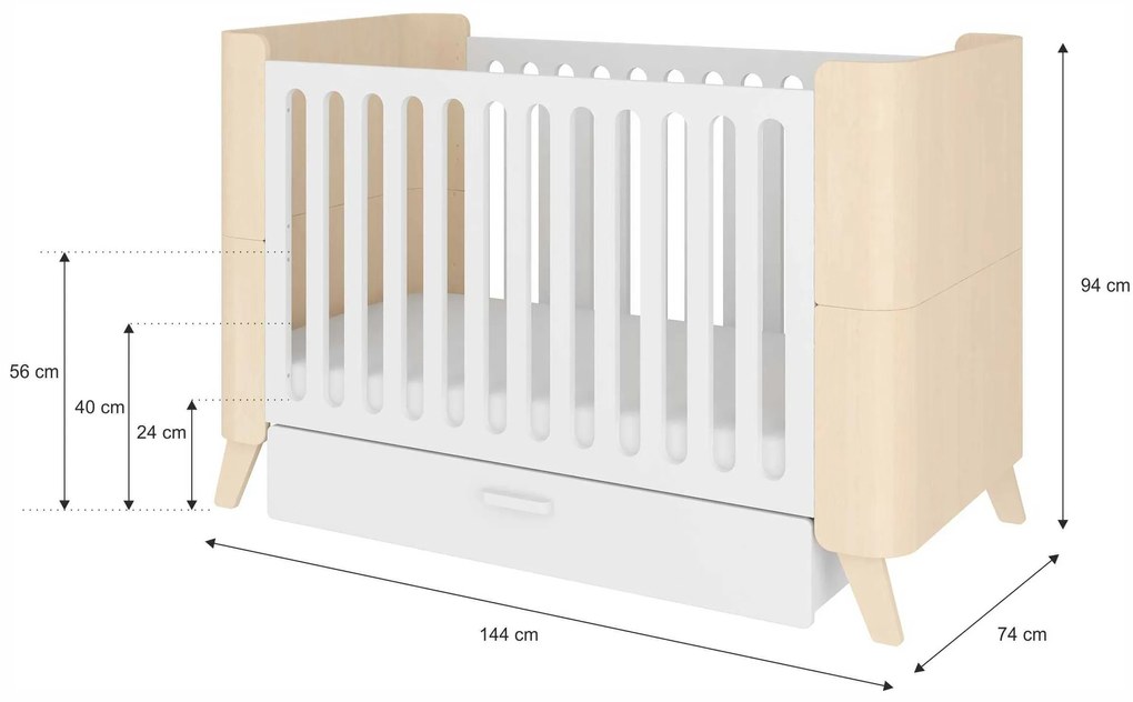 Gyerek kiságy tárolóval HOPPA 70 x 140 cm