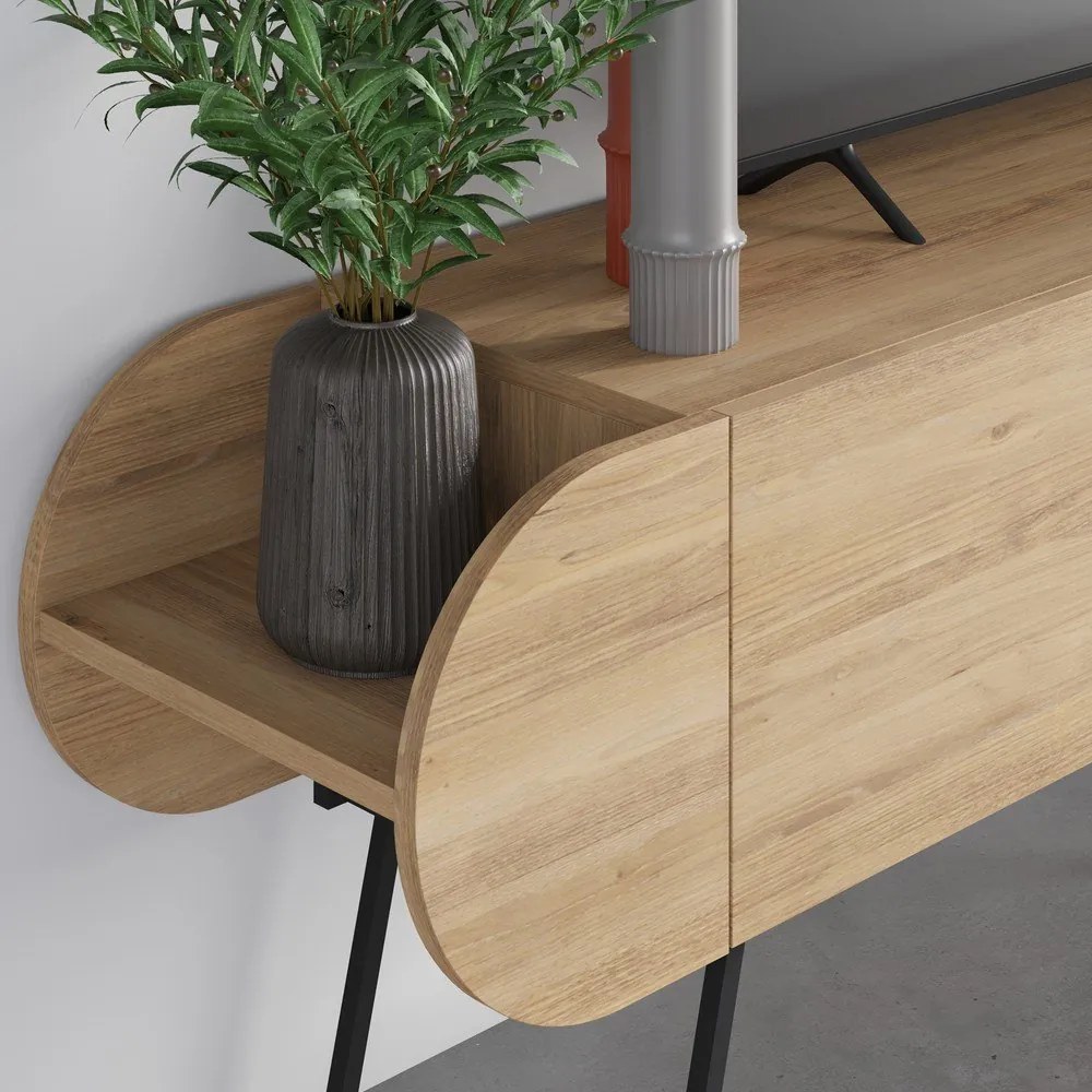 Natúr színű TV-állvány tölgyfa dekorral 195x57 cm Saluso – Marckeric