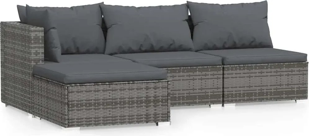 4 részes szürke polyrattan kerti ülőgarnitúra párnákkal