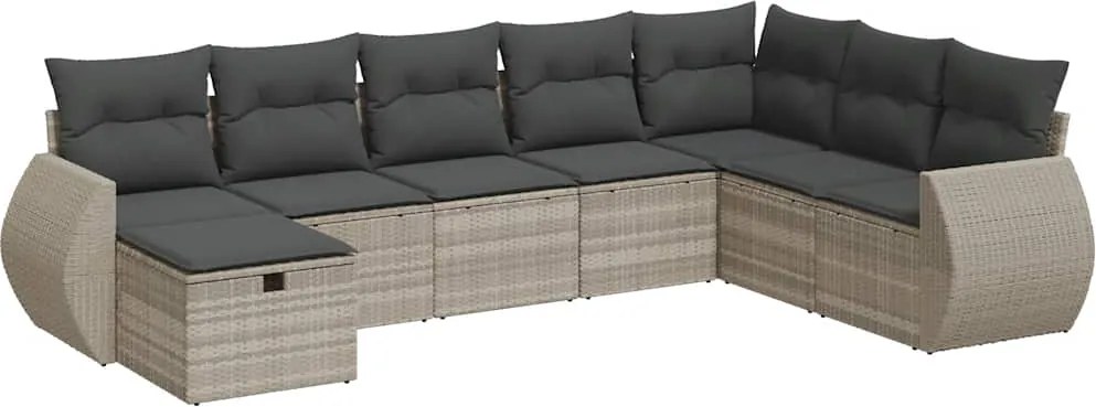vidaXL 8 részes világosszürke polyrattan kerti ülőgarnitúra párnával