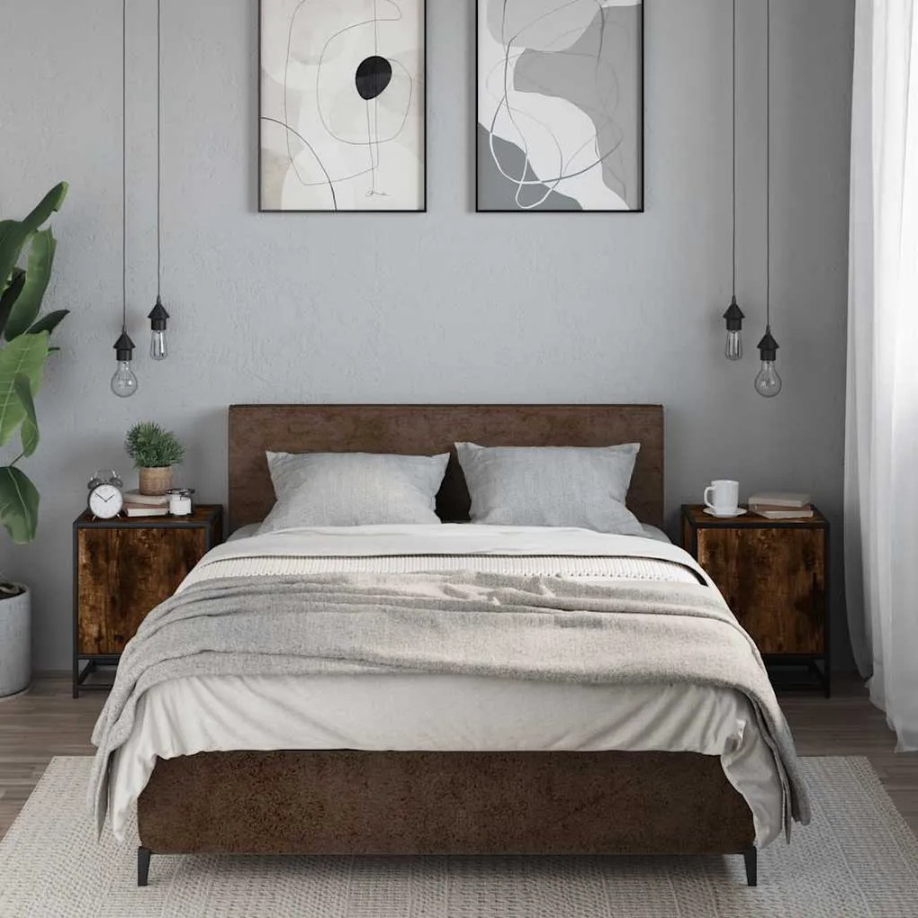 Éjjeliszekrények 2 db füstölt tölgy 40x31x50 cm Gépi fa és fém