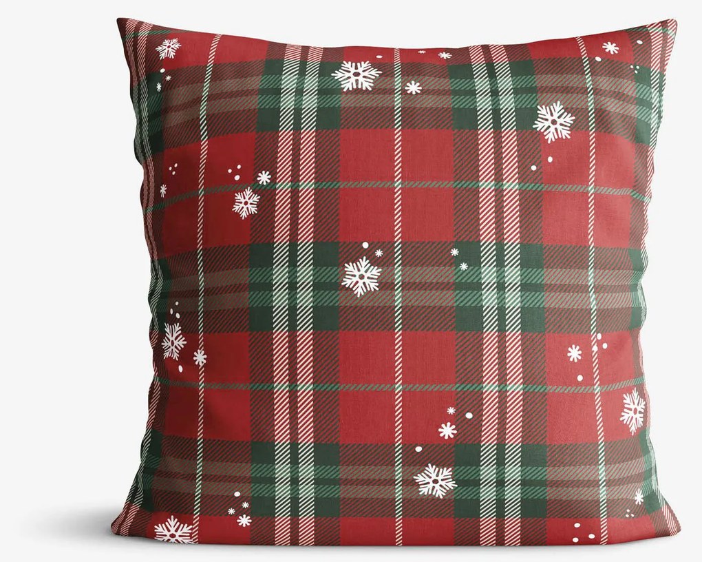 Goldea dekoratív párnahuzat - piros kockás hópelyhekkel 45 x 45 cm