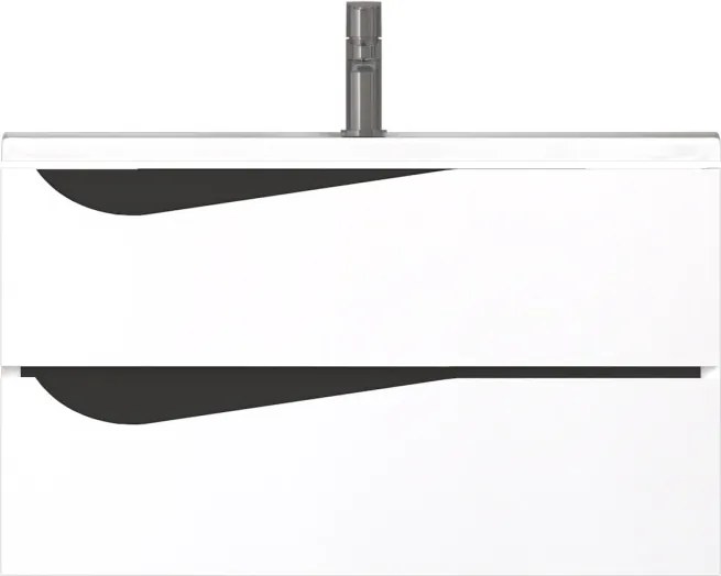 Piramida EURIDIKA fali fürdőszobabútor - műmárvány mosdóval -2 fiókos - ALPINFEHÉR-FEKETE - 75 x 48 x 55 cm