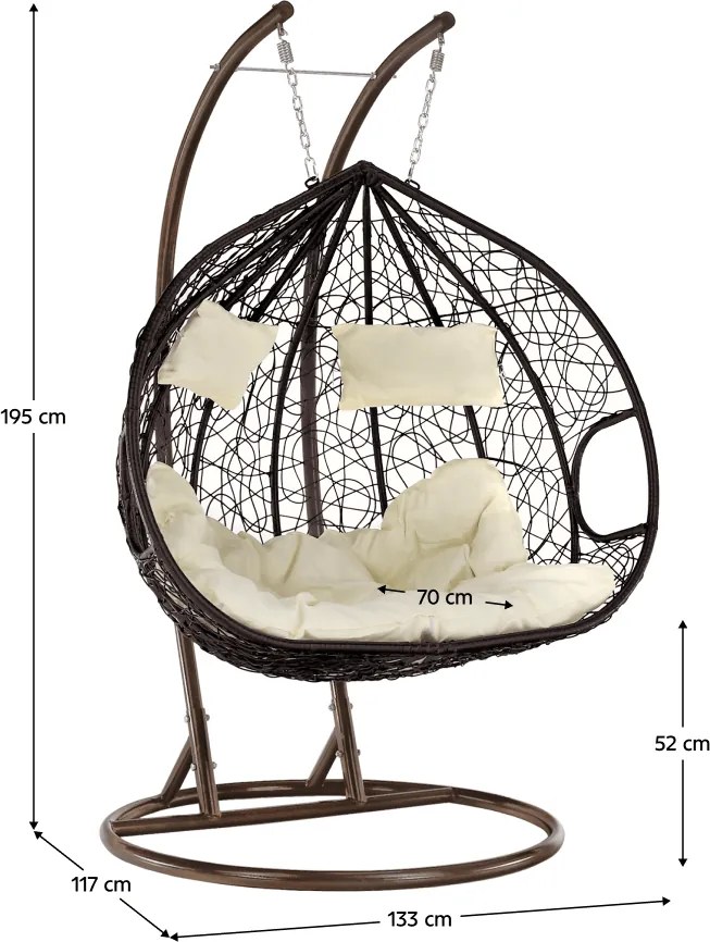 Függő dupla fotel, réz/barna/bézs, DALVEA 2 NEW