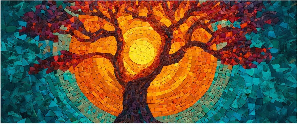 Kép - Az élet fája és a nap mozaikban (120x50 cm)