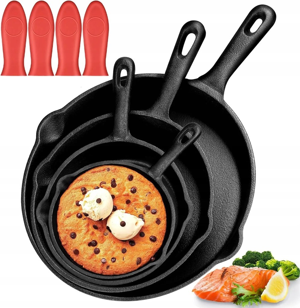 Zestaw Patelni Żeliwnych 14,16,20,25cm Indukcja Ognisko Grill Gaz Patelnia