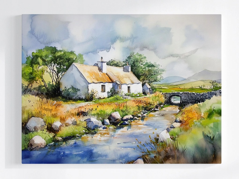Vászonkép Canvas Tájkép Írország Falu Ház Híd Patak Kilátás 100x75