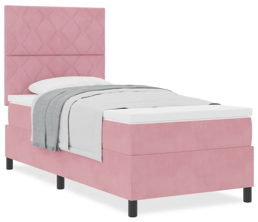 Boxspring Ágy Mattal Rózsaszín Egyes Velúr