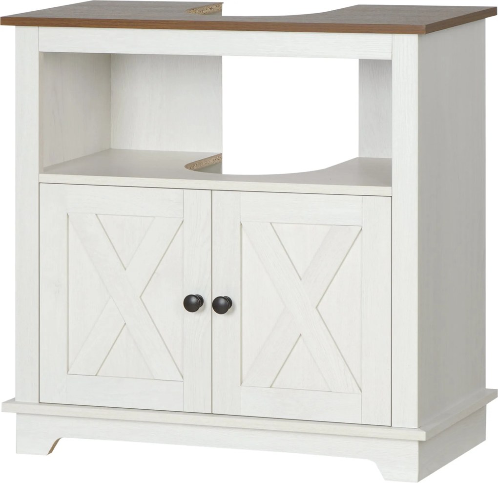 kleankin Fa Mosdó Alatti Fürdőszoba Szekrény Álló Egység 2 Ajtóval és Polccal 60x30x60 cm Fehér | Aosom