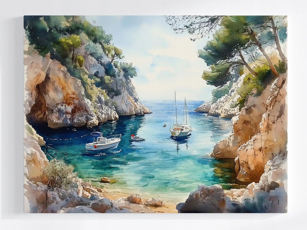 Vászonkép Canvas Tájkép Horvátország Tengerpart Öböl Tenger Jacht 100x75