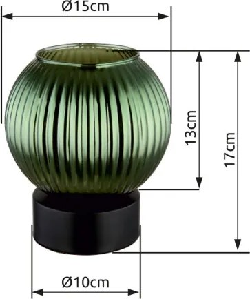 Globo 15638TG Asztali lámpa fém fekete matt, zöld színű üveg búra, belül fehér, fekete PVC kábel, billenőkapcsoló a kábelen, ø: 150mm, M: 170mm, kábel hossza 1500mm, 1x E27 25W 230V izzó nélkül