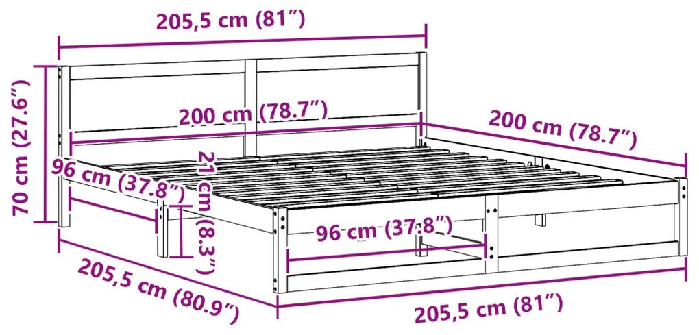 Ágykeret Viasz barna Tömör fenyőfa 200 x 200 cm Tartós