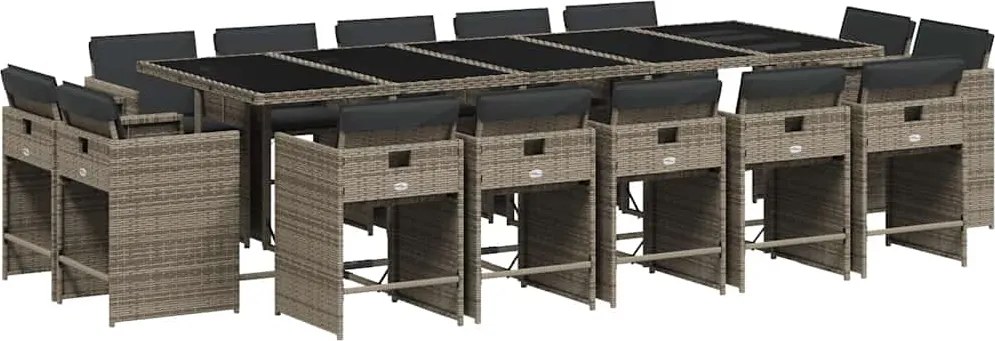 vidaXL 15 részes szürke polyrattan kerti ülőgarnitúra párnákkal