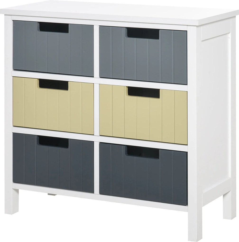 HOMCOM Fa Fiókos Szekrény 6 Fiókkal, Emelt Lábakkal, Modern Stílus 62x28x58 cm, Többszínű | Aosom