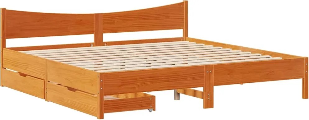 vidaXL viaszbarna tömör fenyőfa ágykeret fiókkal 180 x 200 cm