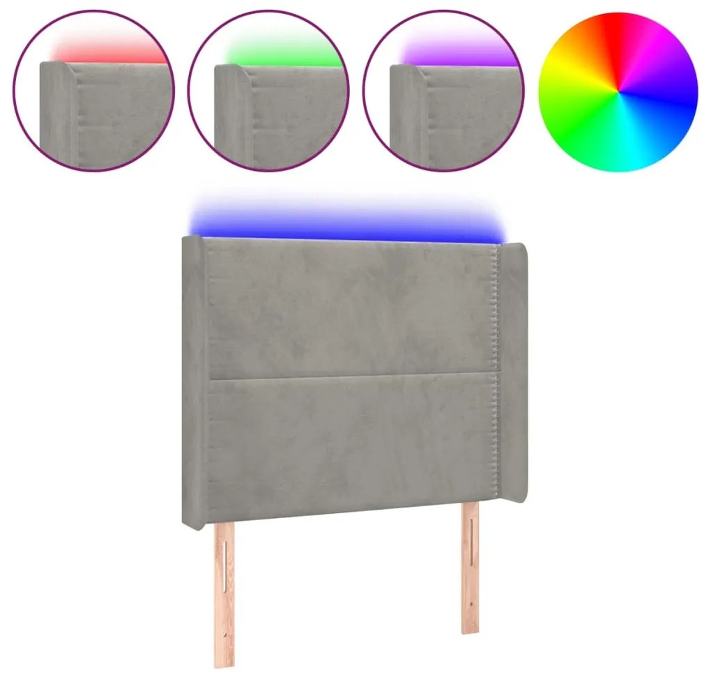 világosszürke bársony LED-es fejtámla 103x16x118/128 cm