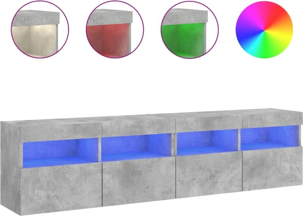 vidaXL 2 db betonszürke fali TV-szekrény LED-del 80x30x40 cm