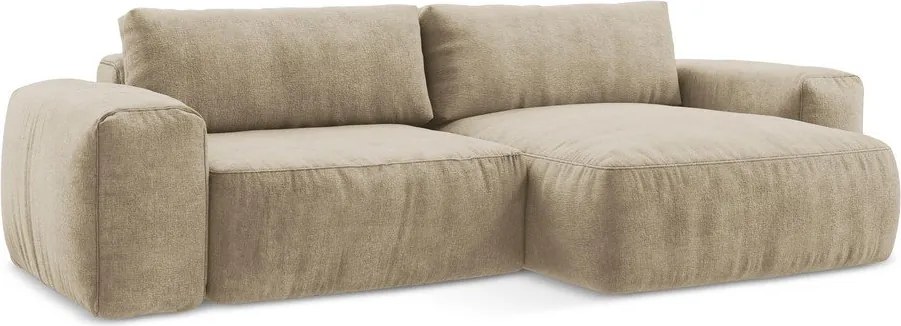 Világosbarna zsenília kinyitható sarokkanapé (jobb oldali-heverő résszel) Kuki – Makamii