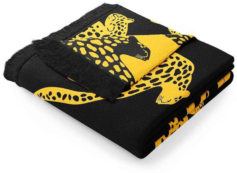 Black Friday - Cheetah sárga-fekete pamutkeverék takaró, 150 x 200 cm - AmeliaHome